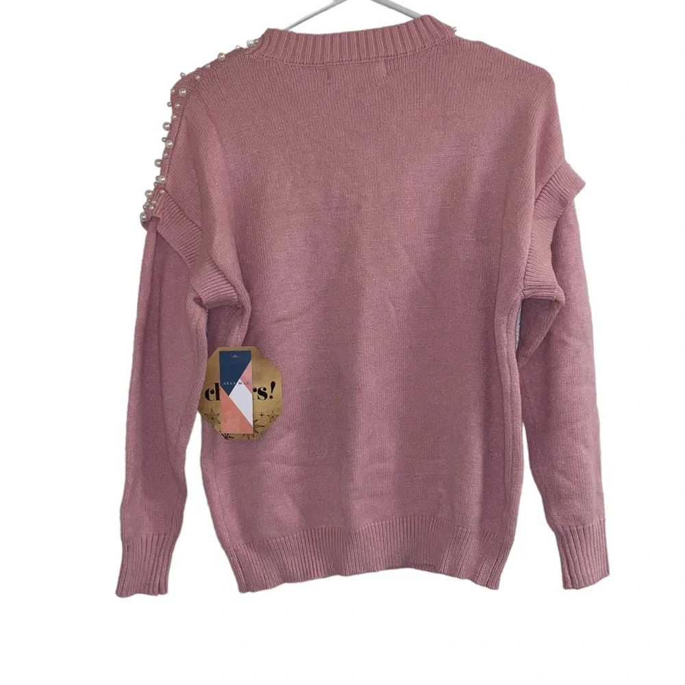 Ally Mae pearls pink Knit woman’s long sleeve sweater - Picture 2 of 10